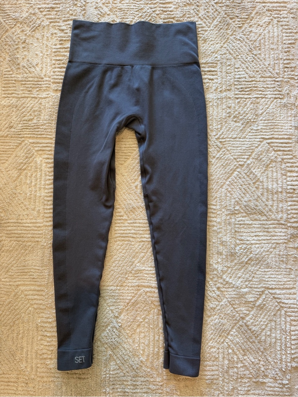SET ACTIVE Seamless High Waist Leggings Small Gray Ribbed Workout Yoga